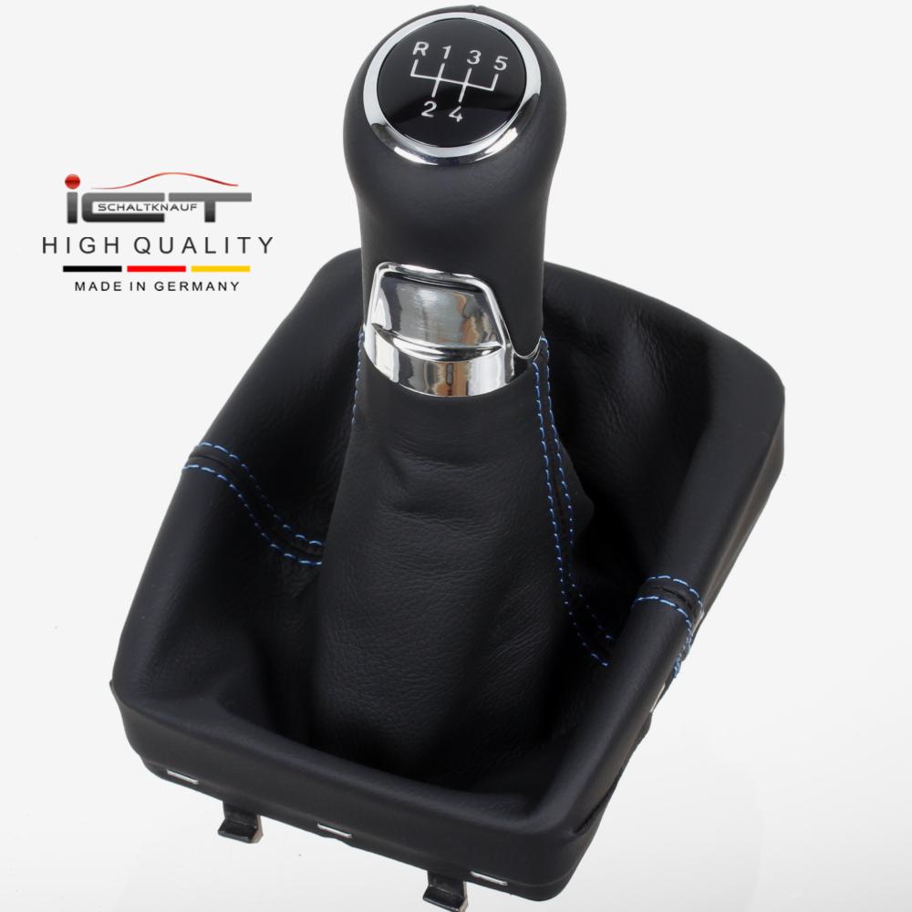 100 Leather ICT gear knob vw Polo IV Typ 9n 9n2 d61 Blue Thread eBay